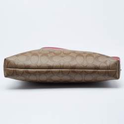 مملوكة مسبقًا Coach Brown/Pink Signature Coated Canvas And Leather Crossbody Bag