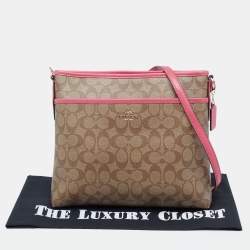 مملوكة مسبقًا Coach Brown/Pink Signature Coated Canvas And Leather Crossbody Bag