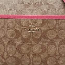 مملوكة مسبقًا Coach Brown/Pink Signature Coated Canvas And Leather Crossbody Bag