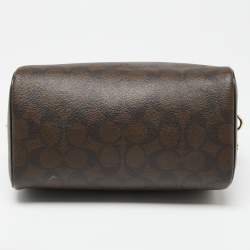 Coach Black/Brown Signature Coated Canvas And Leather Boston Bag