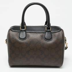 Coach Black/Brown Signature Coated Canvas And Leather Boston Bag