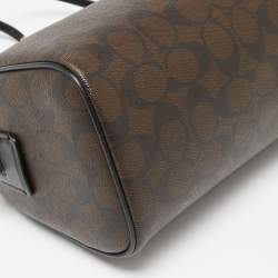 Coach Black/Brown Signature Coated Canvas And Leather Boston Bag