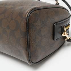 Coach Black/Brown Signature Coated Canvas And Leather Boston Bag