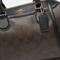 Coach Black/Brown Signature Coated Canvas And Leather Boston Bag