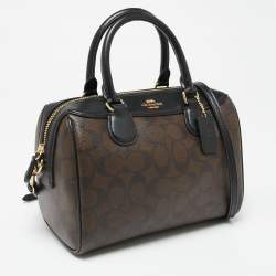 Coach Black/Brown Signature Coated Canvas And Leather Boston Bag