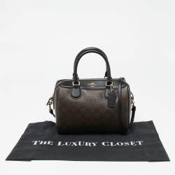Coach Black/Brown Signature Coated Canvas And Leather Boston Bag