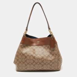 Pre Owned Coach Brown/Beige  Signature Coated Canvas And Leather Edie 31 Bag