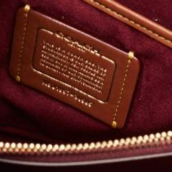 Pre Owned حقيبة كتف كوتش باركر جلد وكانفاس مقوى بالشعار أحمر/بيج