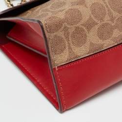 Pre Owned حقيبة كتف كوتش باركر جلد وكانفاس مقوى بالشعار أحمر/بيج