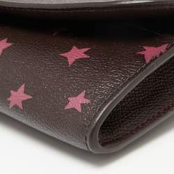 Pre Owned Coach Burgundy Stars Coated Canvas Continental Wristlet Wallet