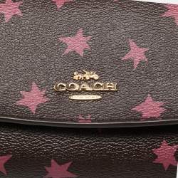 Pre Owned Coach Burgundy Stars Coated Canvas Continental Wristlet Wallet