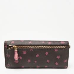 Pre Owned Coach Burgundy Stars Coated Canvas Continental Wristlet Wallet