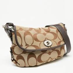 Coach Beige/Dark Brown Signature Canvas and Leather Turnlock Flap Crossbody Bag