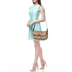 Coach Beige/Dark Brown Signature Canvas and Leather Turnlock Flap Crossbody Bag