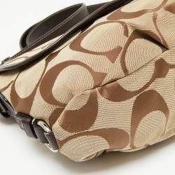 Coach Beige/Dark Brown Signature Canvas and Leather Turnlock Flap Crossbody Bag