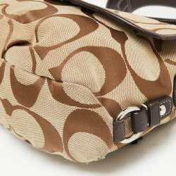 Coach Beige/Dark Brown Signature Canvas and Leather Turnlock Flap Crossbody Bag