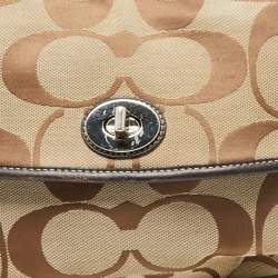 Coach Beige/Dark Brown Signature Canvas and Leather Turnlock Flap Crossbody Bag