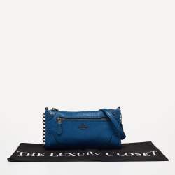 Pre Owned Coach Blue Grain Leather Mickie Crossbody Bag