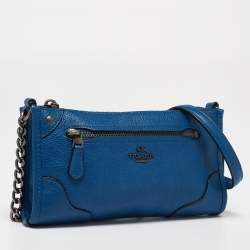 Pre Owned Coach Blue Grain Leather Mickie Crossbody Bag