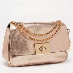 Pre Owned Coach Metallic Rose Gold Leather Cassidy Shoulder Bag