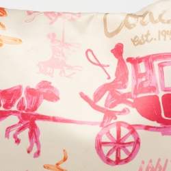 Pre Owned Coach Pink/Cream Carriage Print Fabric and Patent Leather Flap Hobo