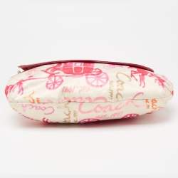Pre Owned Coach Pink/Cream Carriage Print Fabric and Patent Leather Flap Hobo