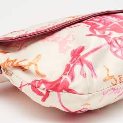 Pre Owned Coach Pink/Cream Carriage Print Fabric and Patent Leather Flap Hobo