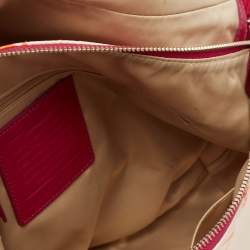 Pre Owned Coach Pink/Cream Carriage Print Fabric and Patent Leather Flap Hobo
