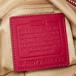 Pre Owned Coach Pink/Cream Carriage Print Fabric and Patent Leather Flap Hobo