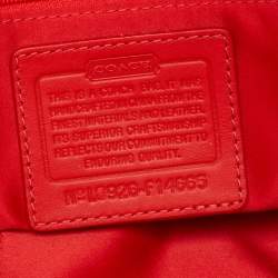 Pre Owned Coach Red/Beige Horse Carriage Print Canvas and Leather Shoulder Bag