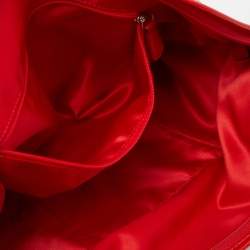 Pre Owned Coach Red/Beige Horse Carriage Print Canvas and Leather Shoulder Bag