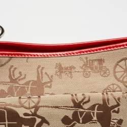 Pre Owned Coach Red/Beige Horse Carriage Print Canvas and Leather Shoulder Bag