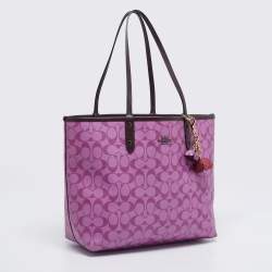 Coach Purple/Pink Signature Coated Canvas and Leather Reversible City Tote