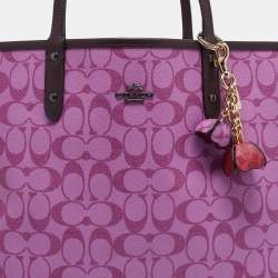 Coach Purple/Pink Signature Coated Canvas and Leather Reversible City Tote