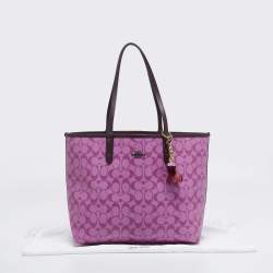 Coach Purple/Pink Signature Coated Canvas and Leather Reversible City Tote
