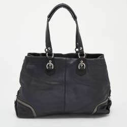Pre Owned Coach Black Leather and Lizard Embossed Leather Ashley Tote