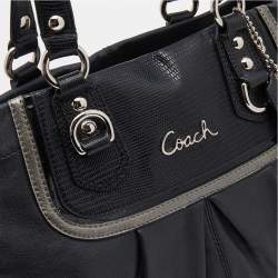 Pre Owned Coach Black Leather and Lizard Embossed Leather Ashley Tote