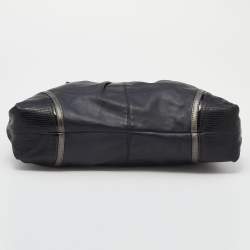 Pre Owned Coach Black Leather and Lizard Embossed Leather Ashley Tote