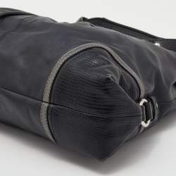 Pre Owned Coach Black Leather and Lizard Embossed Leather Ashley Tote