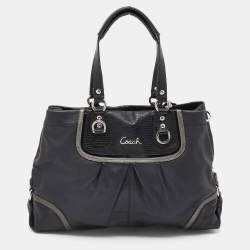 Pre Owned Coach Black Leather and Lizard Embossed Leather Ashley Tote