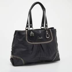Pre Owned Coach Black Leather and Lizard Embossed Leather Ashley Tote