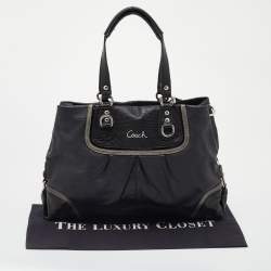 Pre Owned Coach Black Leather and Lizard Embossed Leather Ashley Tote