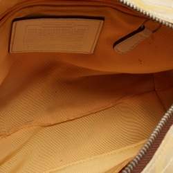 Pre Owned Coach Yellow/White Signature Fabric and Leather Soho Optic Hobo