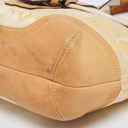 Pre Owned Coach Yellow/White Signature Fabric and Leather Soho Optic Hobo