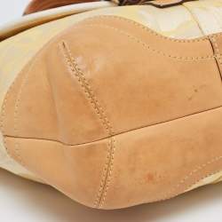 Pre Owned Coach Yellow/White Signature Fabric and Leather Soho Optic Hobo