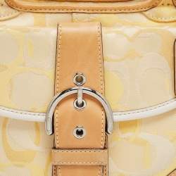 Pre Owned Coach Yellow/White Signature Fabric and Leather Soho Optic Hobo