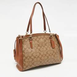 Pre Owned Coach Beige/Tan Coated Canvas and Leather Christie Carryall Shoulder Bag