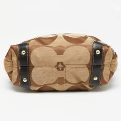 Pre Owned Coach Beige/Dark Brown Signature Canvas and Leather Carly Hobo