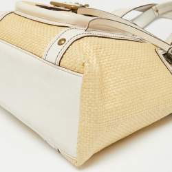 Pre Owned حقيبة يد كوتش ليجاسي جلد وقش مغزول كريمية / بيضاء بإبزيم 