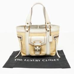 Pre Owned حقيبة يد كوتش ليجاسي جلد وقش مغزول كريمية / بيضاء بإبزيم 
